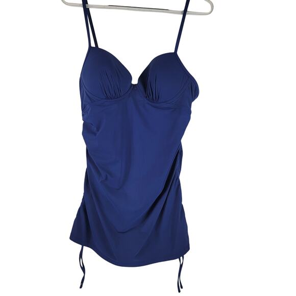Spanx Assets Summer Poolside Navy Swim Dress Underwire Ruching On Sides L - Picture 1 of 5